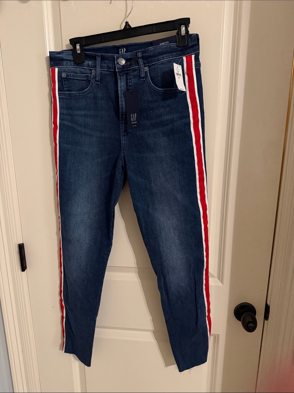 GAP Women's Dark Blue Skinny Jeans with Red & White Side Stripes